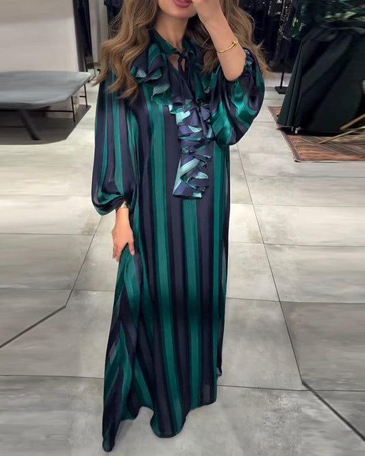 Vertical Stripe Ruffle Dress 2024 f/w casual dresses spring summer