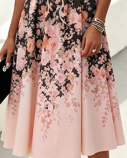 Sleeveless Crew Neck High Waist Printed Dress