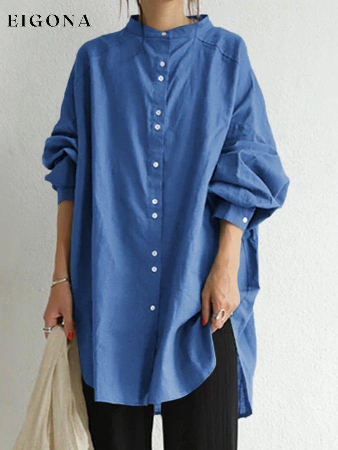 Women's Cotton Linen Stand Collar Loose Long Shirt cotton linens