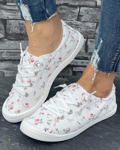 Floral Print Fashion Casual Cloth Shoes