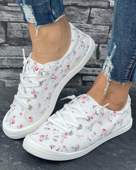 Floral Print Fashion Casual Cloth Shoes flats spring summer