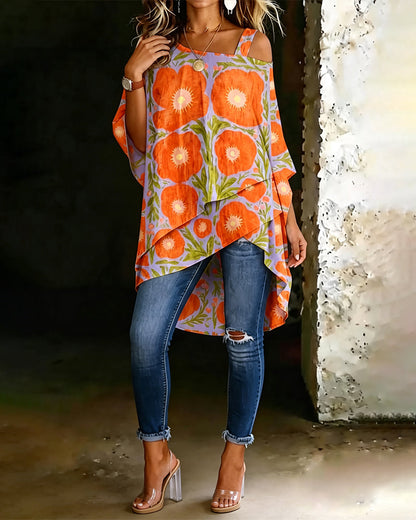 Printed Asymmetrical Off-The-Shoulder