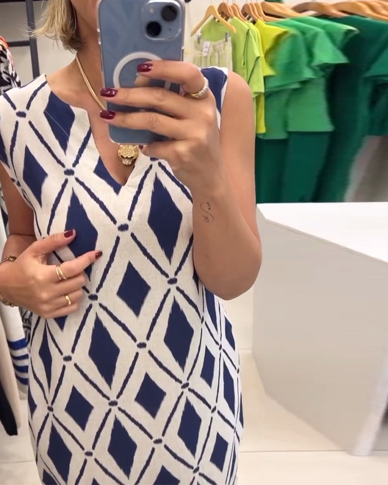 Abito senza maniche con spacco a rombi