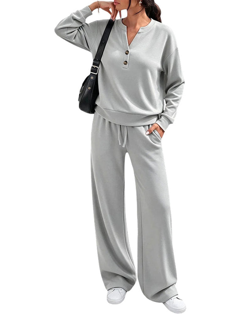 Long Sleeve Top Wide-Leg Pants Set 2024 f/w two-piece sets