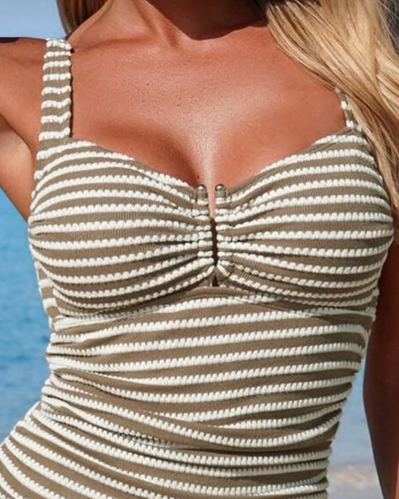 Striped Slim-Fitting Strappy Shorts Tankini