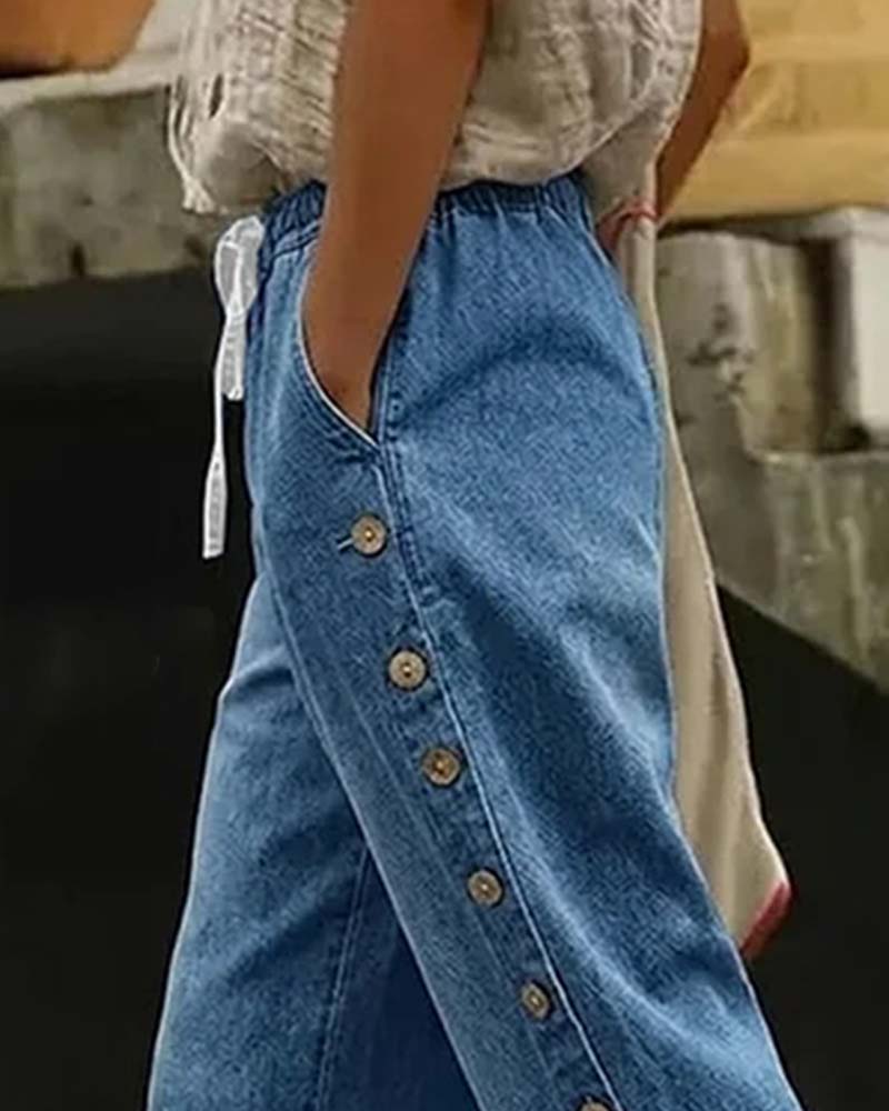 Elastic Waist Side Buckle Casual Pant