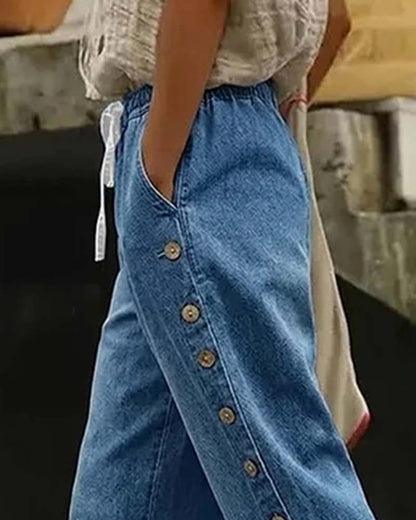 Elastic Waist Side Buckle Casual Pant