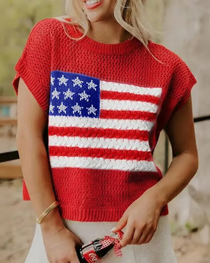 Flag Pattern Crew Neck Pullover