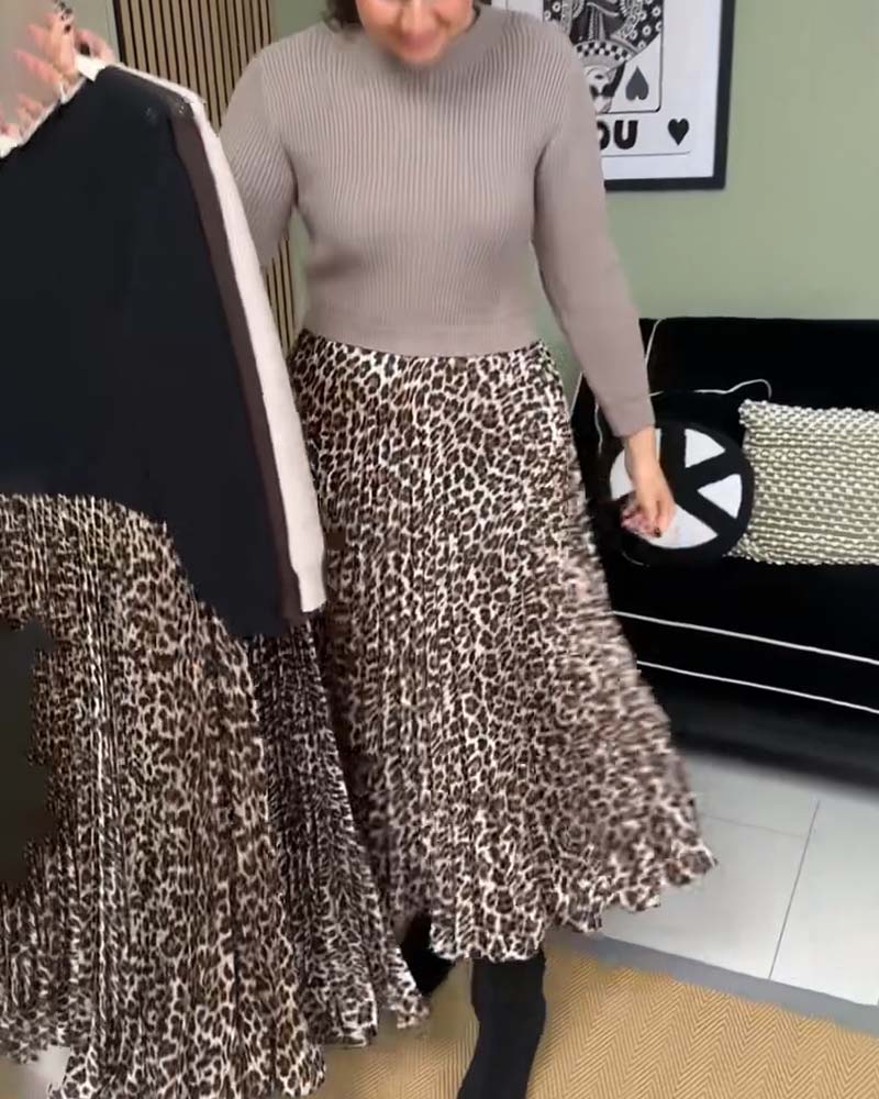 Knitted Sweater With Leopard Print Dress