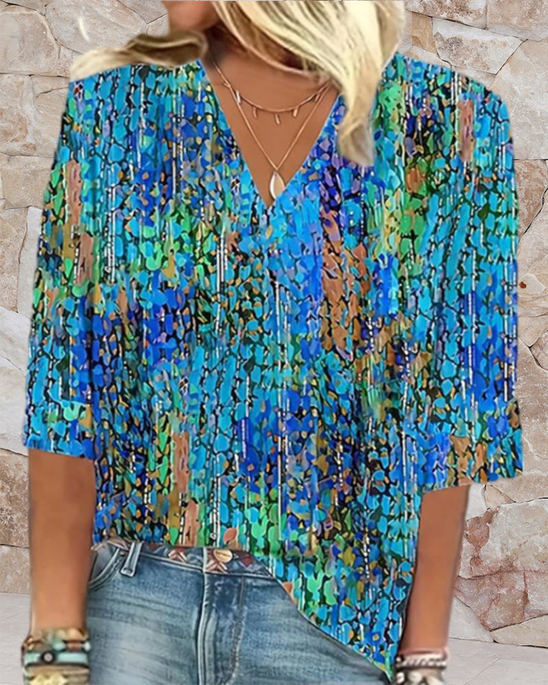 V-neck printed casual blouse blouses & shirts summer