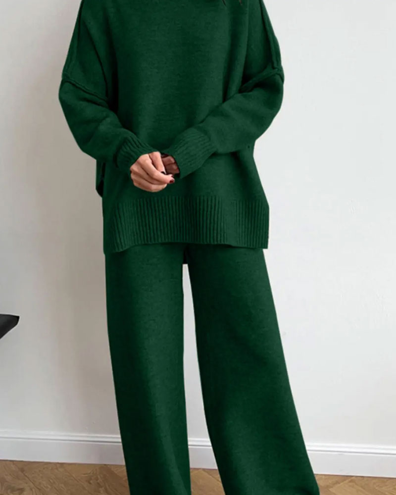Solid Color Loose Pullover Set