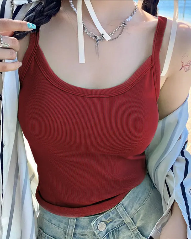 Solid Color Built In Bra Camisole