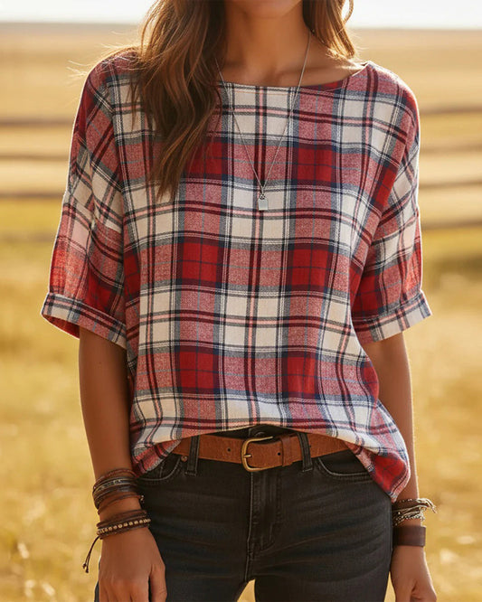 Crewneck Tartan Blouses blouses & shirts spring summer