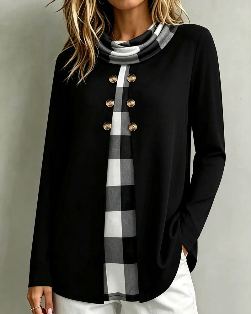 Plaid 2 In 1 Long-Sleeved Top 2025 f/w blouses & shirts spring