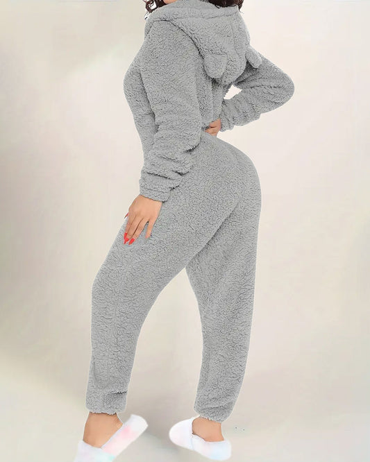 Fleece-Lined Thick Furry Jumpsuit