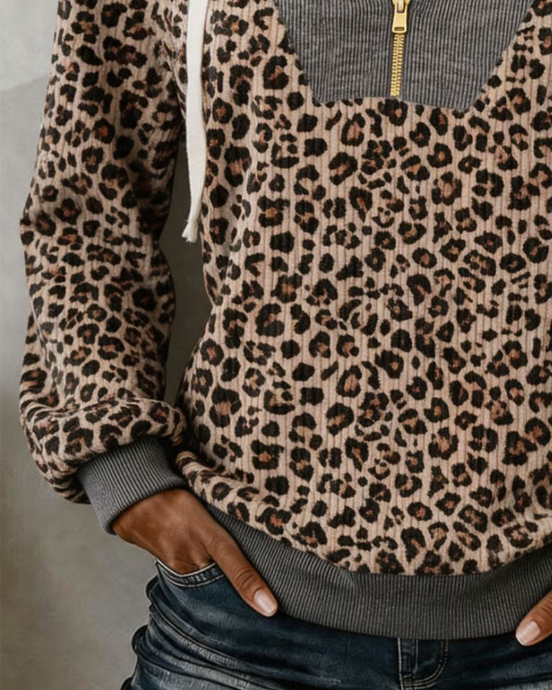 Leopard Print Spliced Half-Zip Hoodie 2024 f/w hoodies
