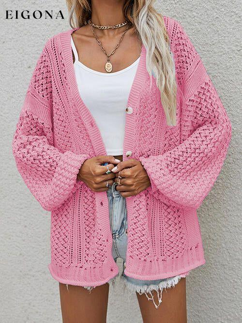 Openwork Button Front Cardigan Dusty Pink cardigan cardigans clothes Ship From Overseas sweater sweaters X.W