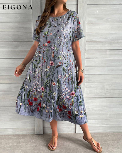 Floral print crew neck pocket dress casual dresses summer