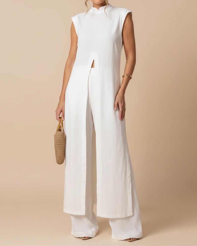 Sleeveless Wide-Leg Pant Set