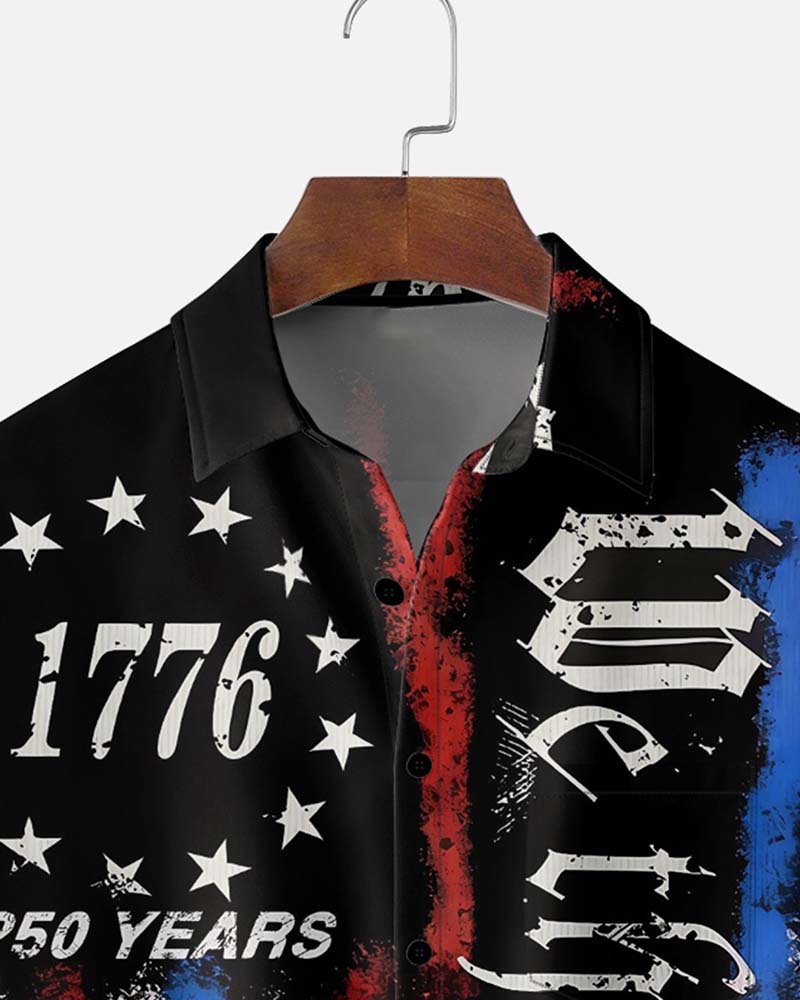 Lapel Stars And Stripes Print Shirt