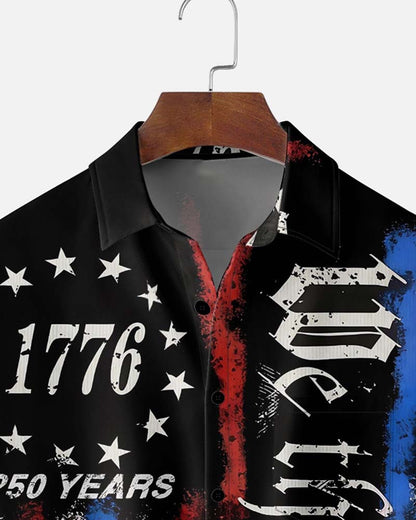 Lapel Stars And Stripes Print Shirt