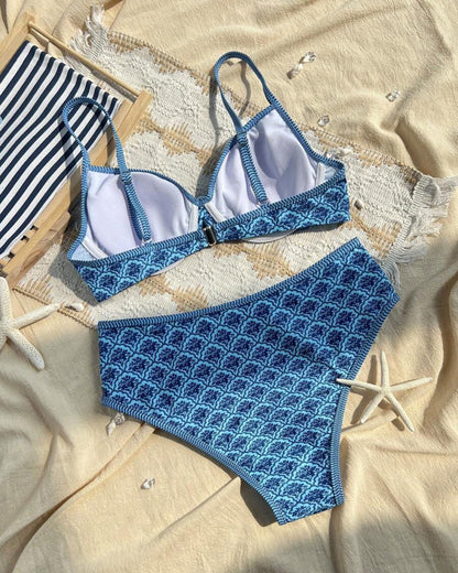 Sexy Suspender Triangle Print Bikini