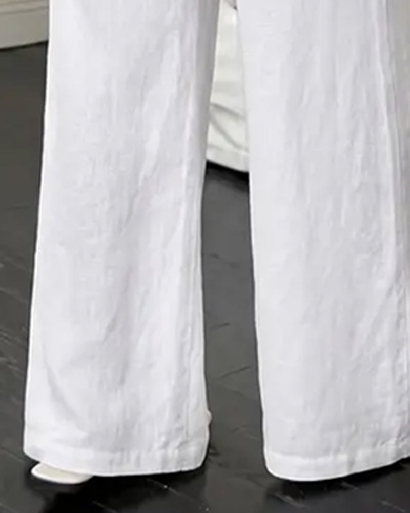 Tie Straight Leg Solid Versatile Long Pant