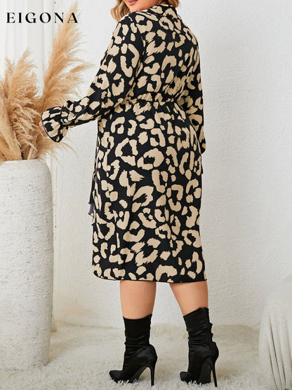 Plus Size Leopard Surplice Neck Flounce Sleeve Dress clothes dress dresses Hanny Midi dress Ship From Overseas Shipping Delay 09/29/2023 - 10/04/2023