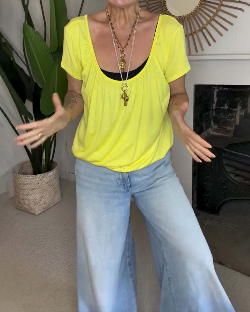 Round-Neck Loose Pleated T-Shirt