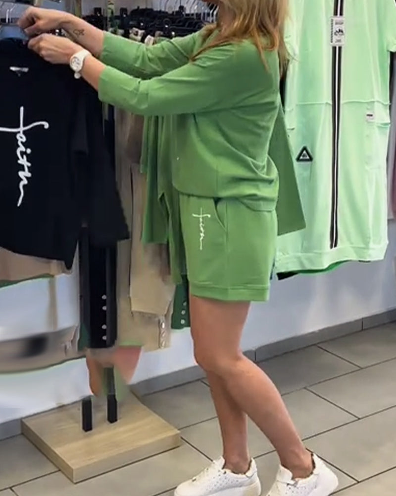 Long Sleeve Printed Shorts Set