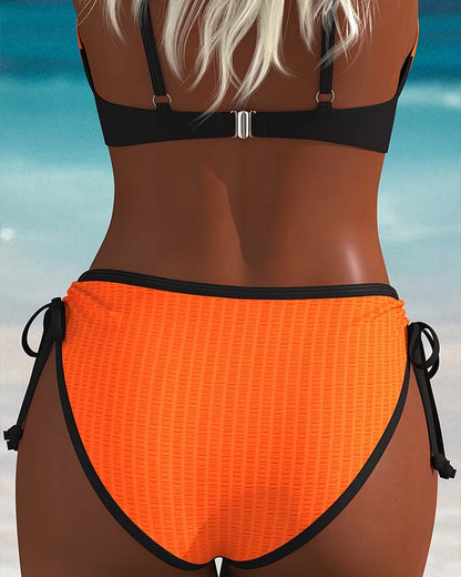 Contrast Color Push-Up Drawstring Bikini