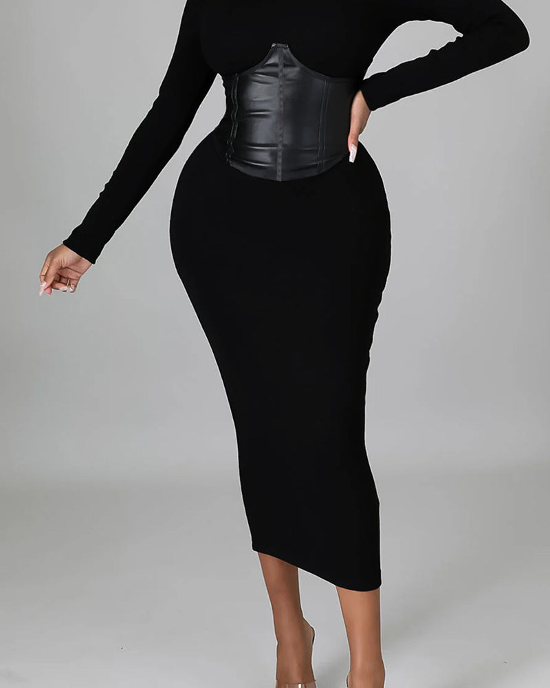 Solid-Color Paneled Bodycon Dress