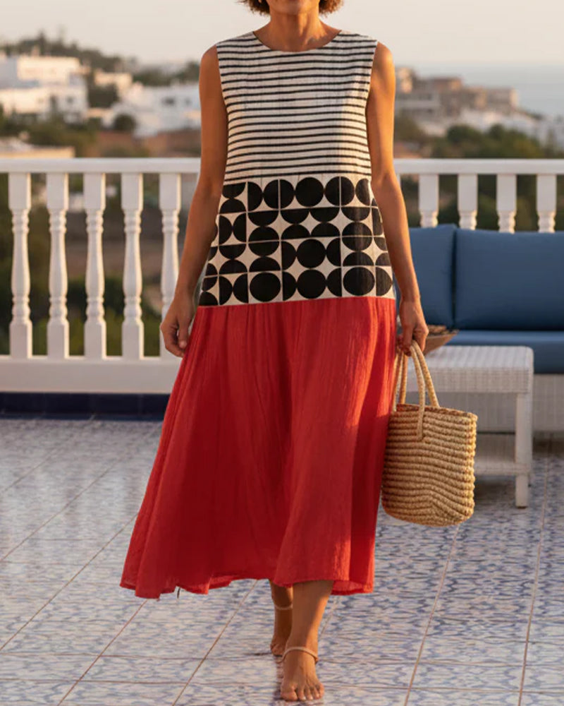Geometric Print Contrast Sleeveless Dress