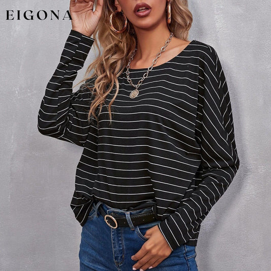Drop Shoulder Striped Tee Black __stock:500 clothes refund_fee:800 tops