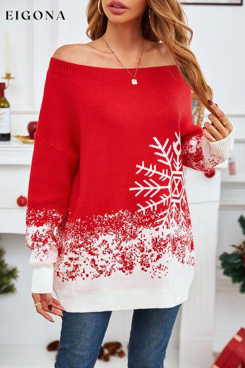 Off-Shoulder Long Sleeve Sweater Red clothes SF Knit Ship From Overseas