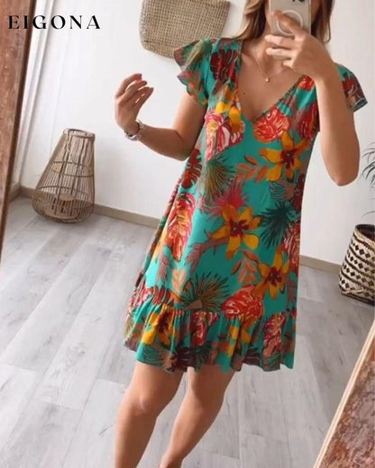 Ruffled sleeves deep V dress casual dresses summer