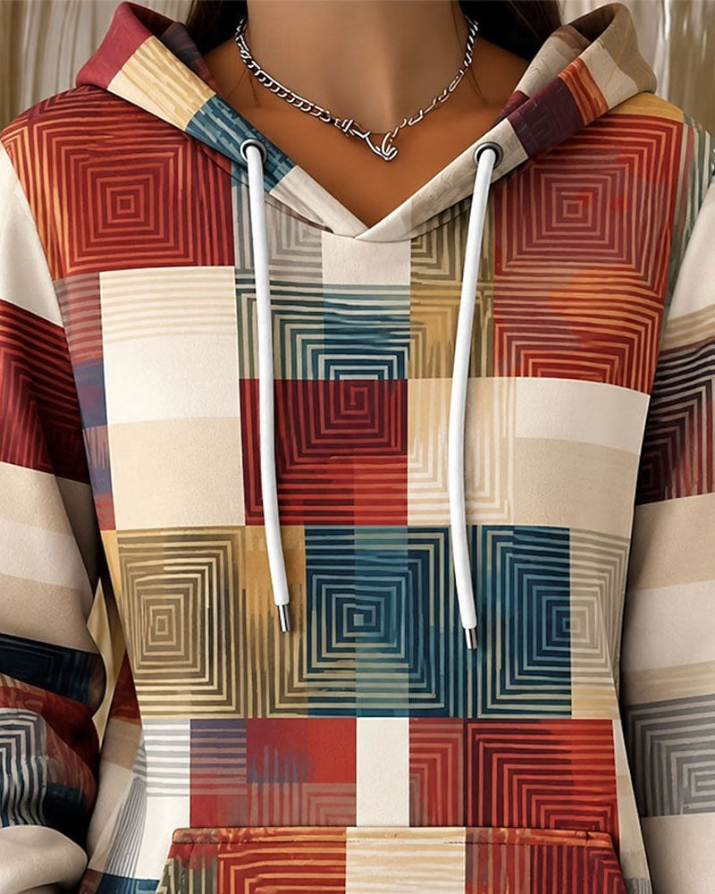 Plaid Color-Block Drawstring Hoodie 2024 f/w hoodies