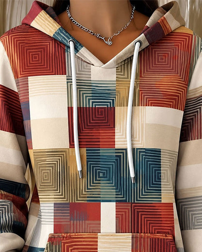 Plaid Color-Block Drawstring Hoodie 2024 f/w hoodies