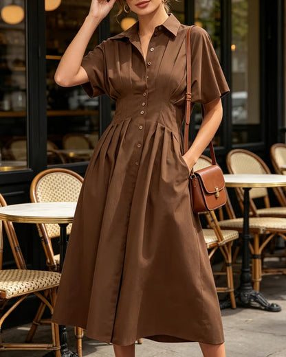 Single-Breasted Waisted Shirt Dress