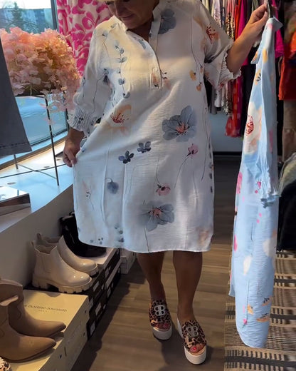 Stand Collar Lotus Short Sleeve Dress