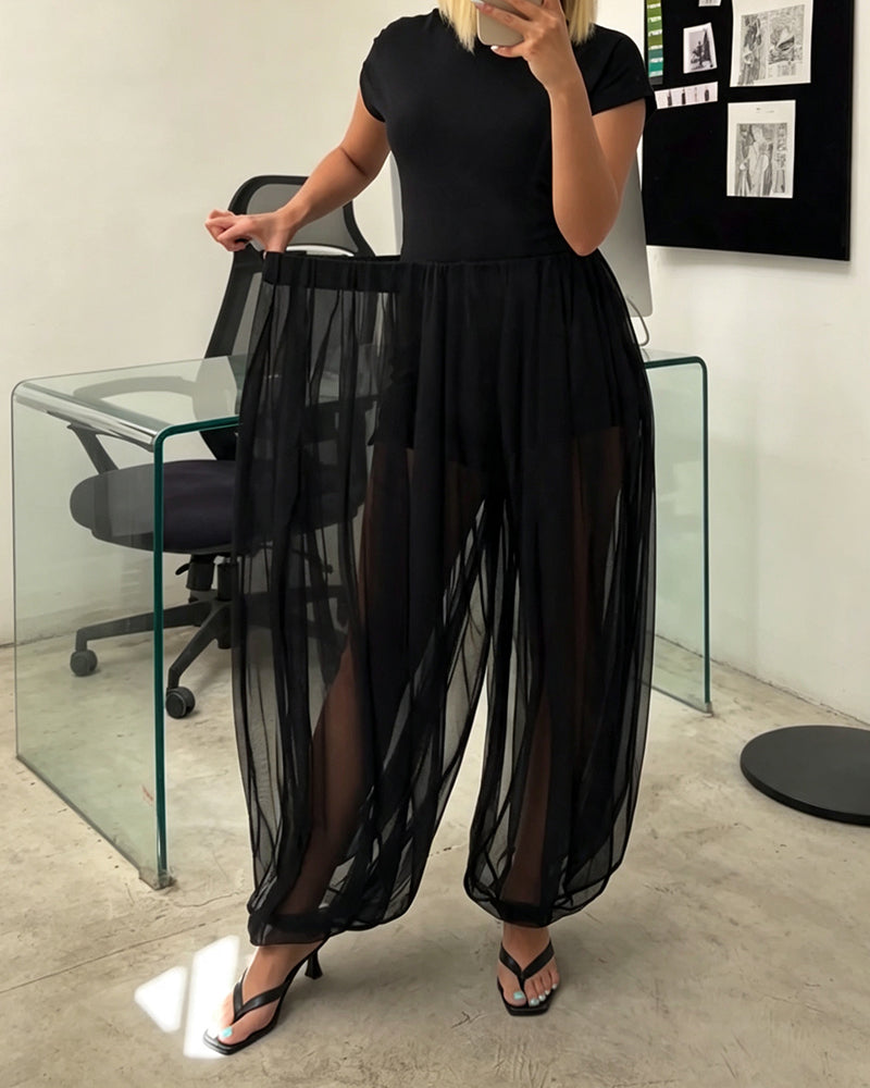 Stylish Pleated Sheer Pants pants spring summer