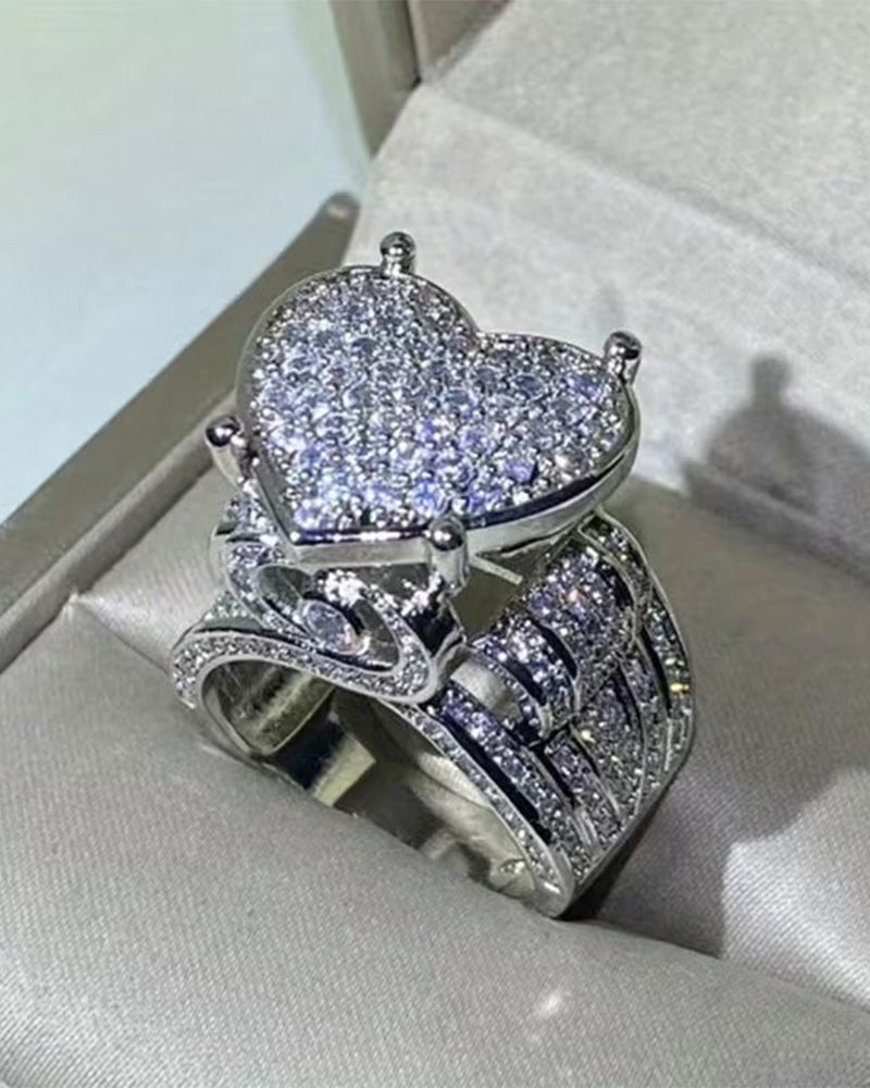 Pave Heart Shaped Ring Set for Women
