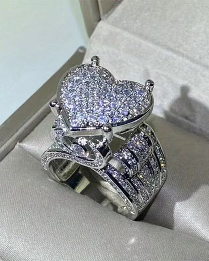 Pave Heart Shaped Ring Set for Women