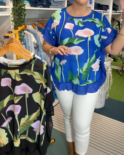 Batwing-Sleeve Printed Blouse