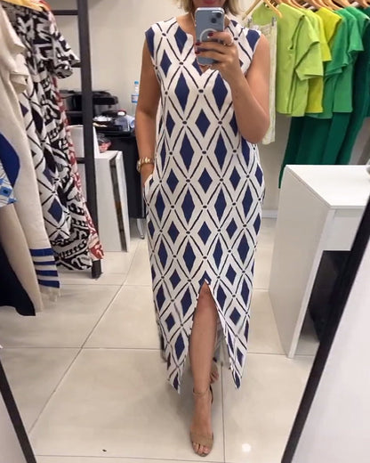 Abito senza maniche con spacco a rombi