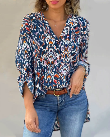 V-neck floral long-sleeved blouse 202466 23BF blouse Blouses & Shirts Fall spring