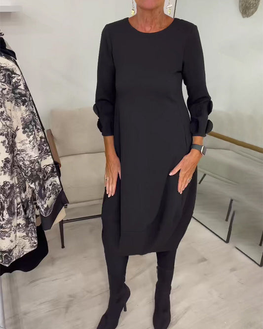 Crewneck Loose Fit Draped Casual Dress