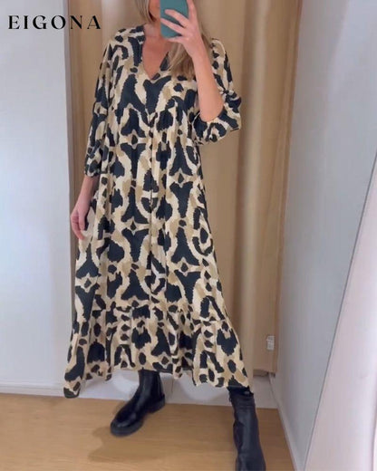 V-neck printed casual long dress Black 2023 f/w 23BF casual dresses Clothes Dresses spring summer