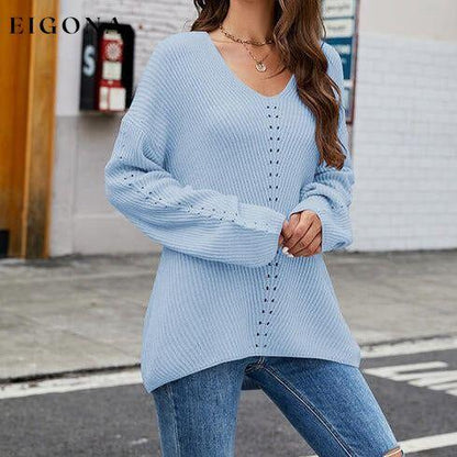 Openwork Dropped Shoulder Long Sleeve Sweater clothes Ship From Overseas X.X.W