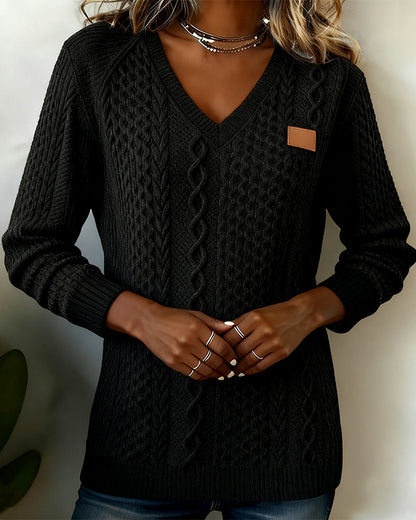 Leather Label V-Neck Long-Sleeve Sweatshirt